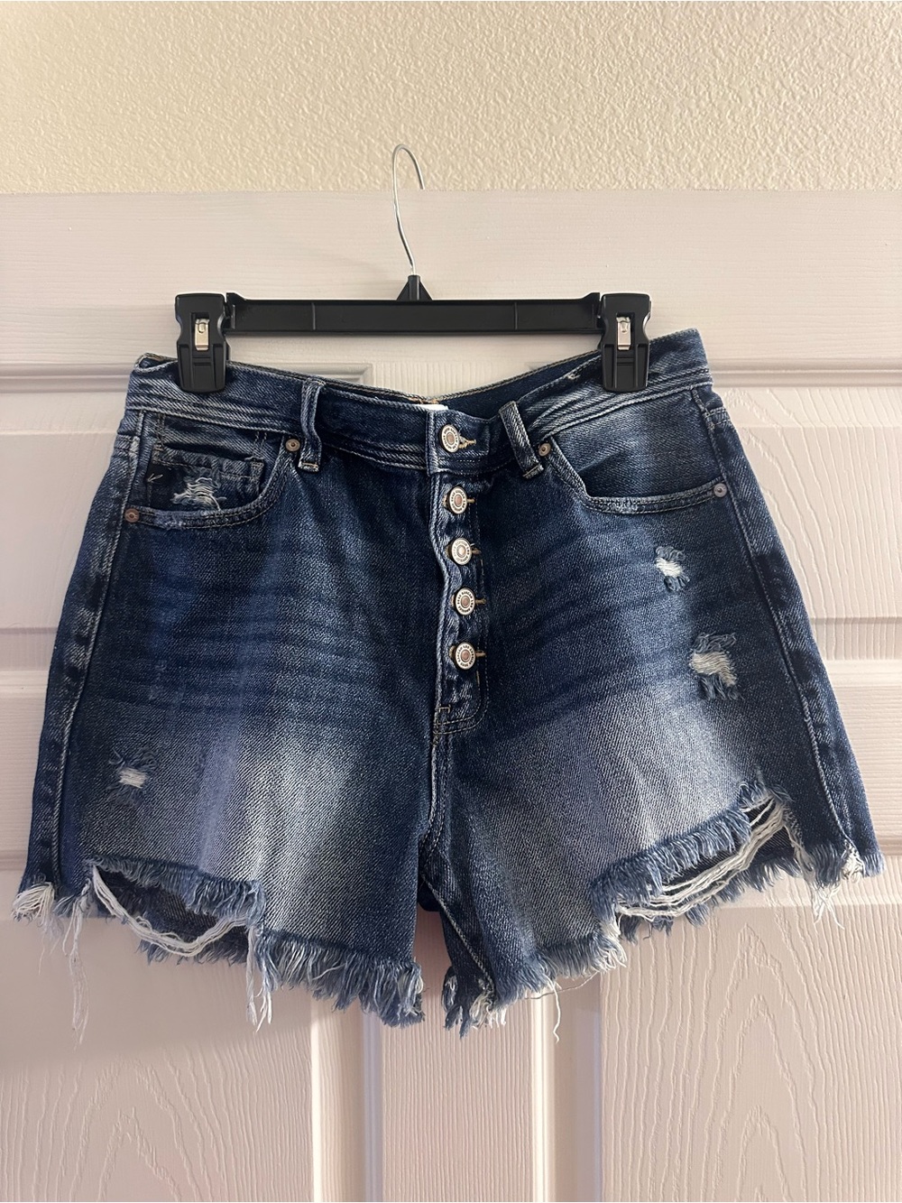 KanCan Dark Blue Button-Front Denim Shorts